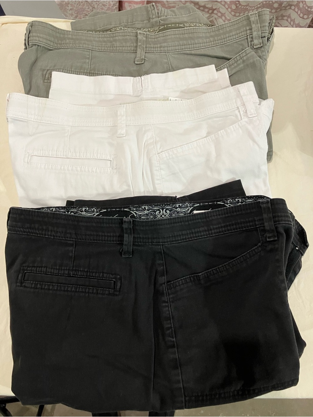 Gloria Vanderbilt Classic Cotton Chino Shorts - Black, White, Olive.